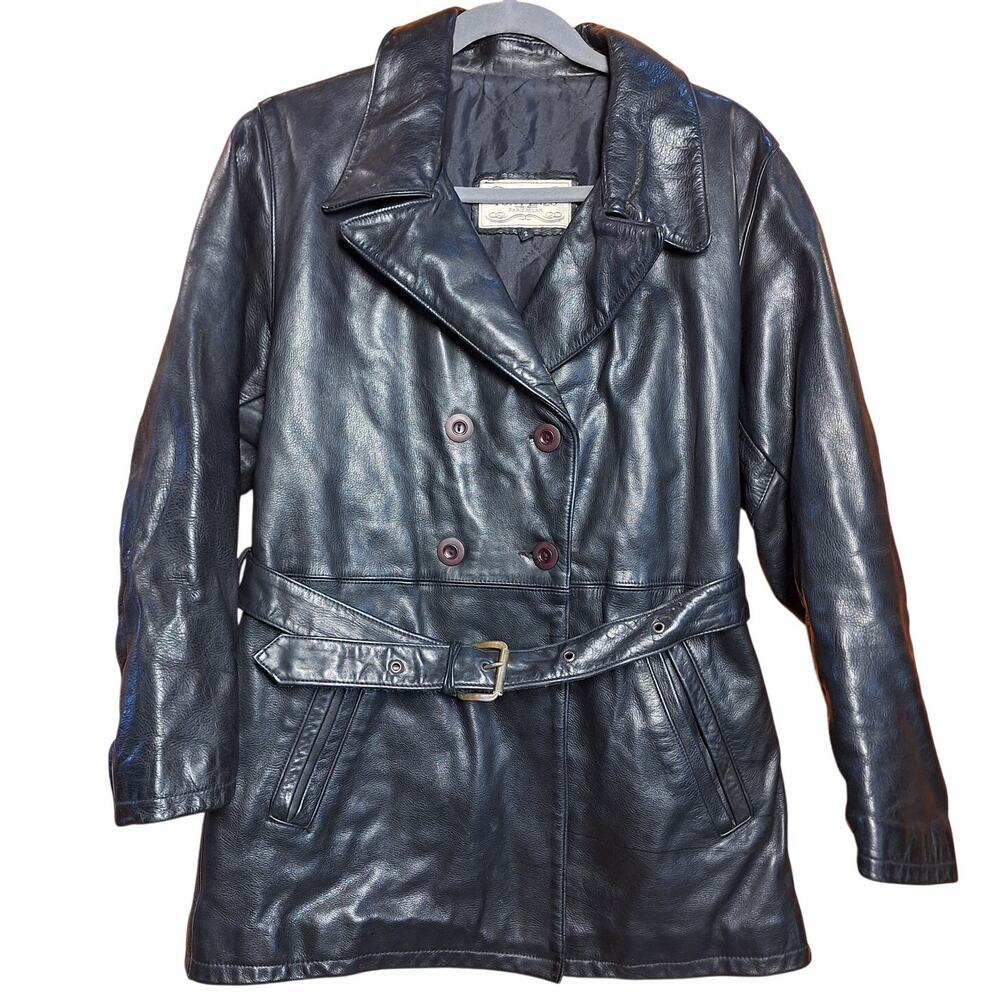 Tony Enzo paris Milan vintage women's double breasted leather jacket belted s/2